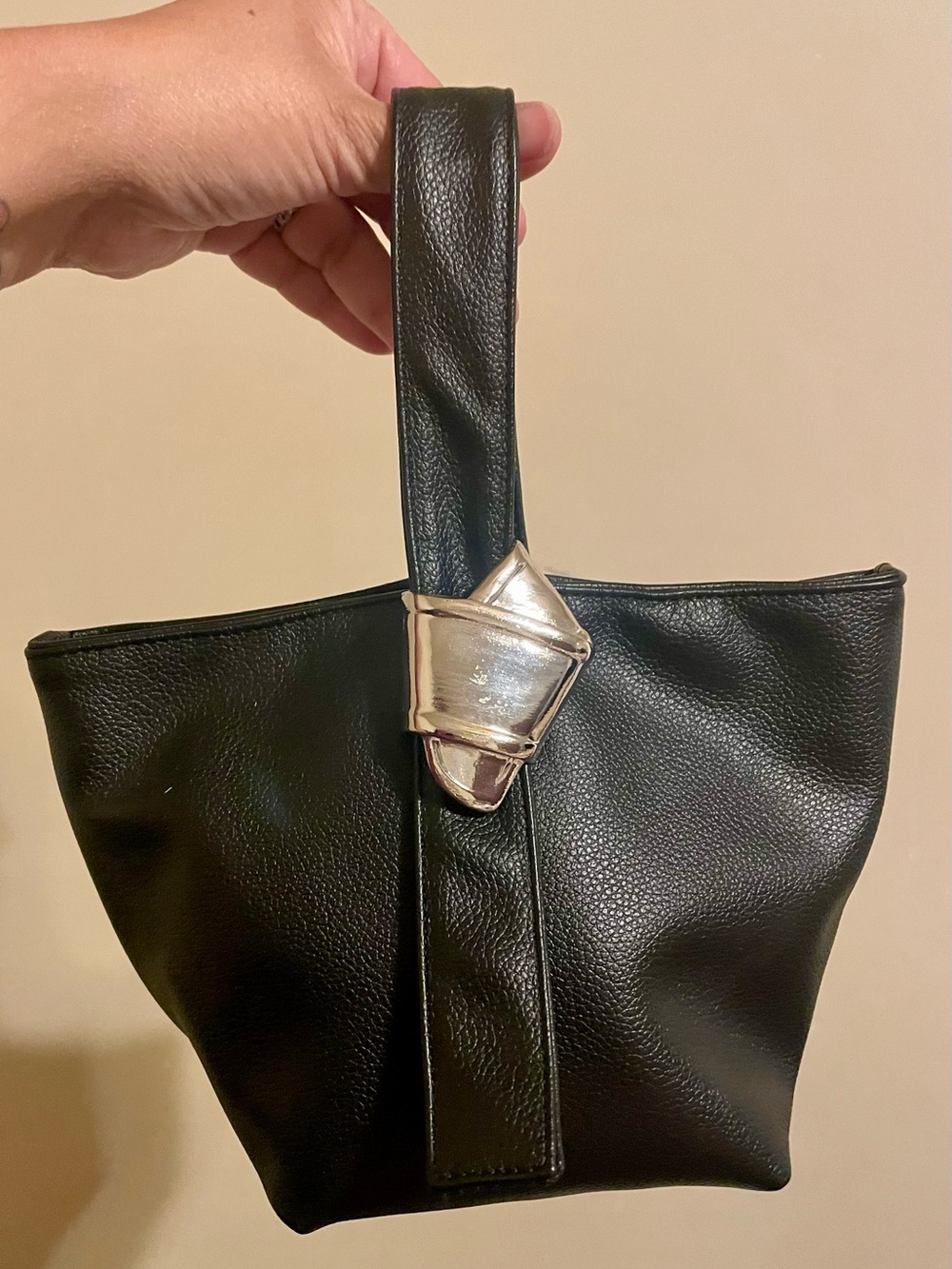 Merit x Brandon Maxwell Signature Bag Black Wristlet Clutch with Silver Accent